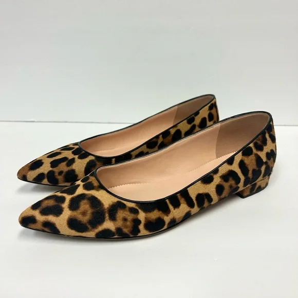 J Crew Leopard Print Shoes Women 9 Calf Hair Ballet Flats Pointed Toe Tan Brown - Picture 5 of 14